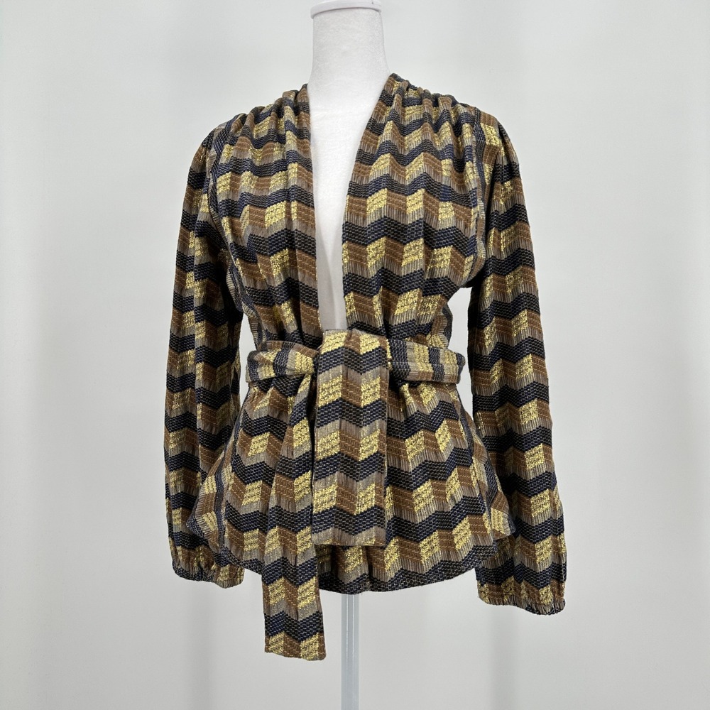 Ace & Jig Brooke Casino Gold Black Chevron Metallic Wrap Top Jacket Womens Small
